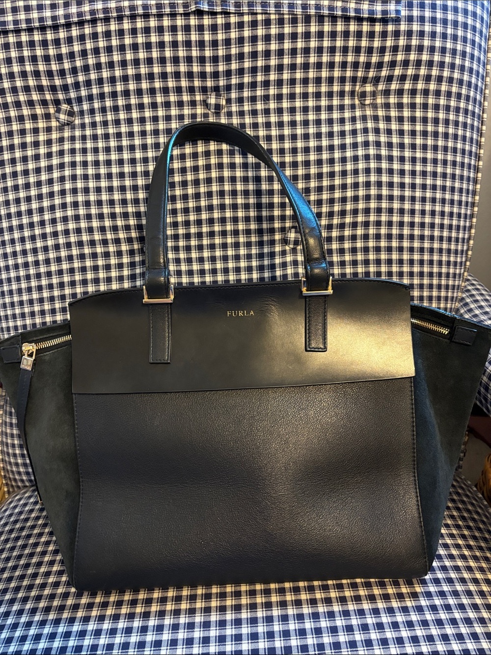 Furla Dolce vita medium Black Leather and Suede Tote bag